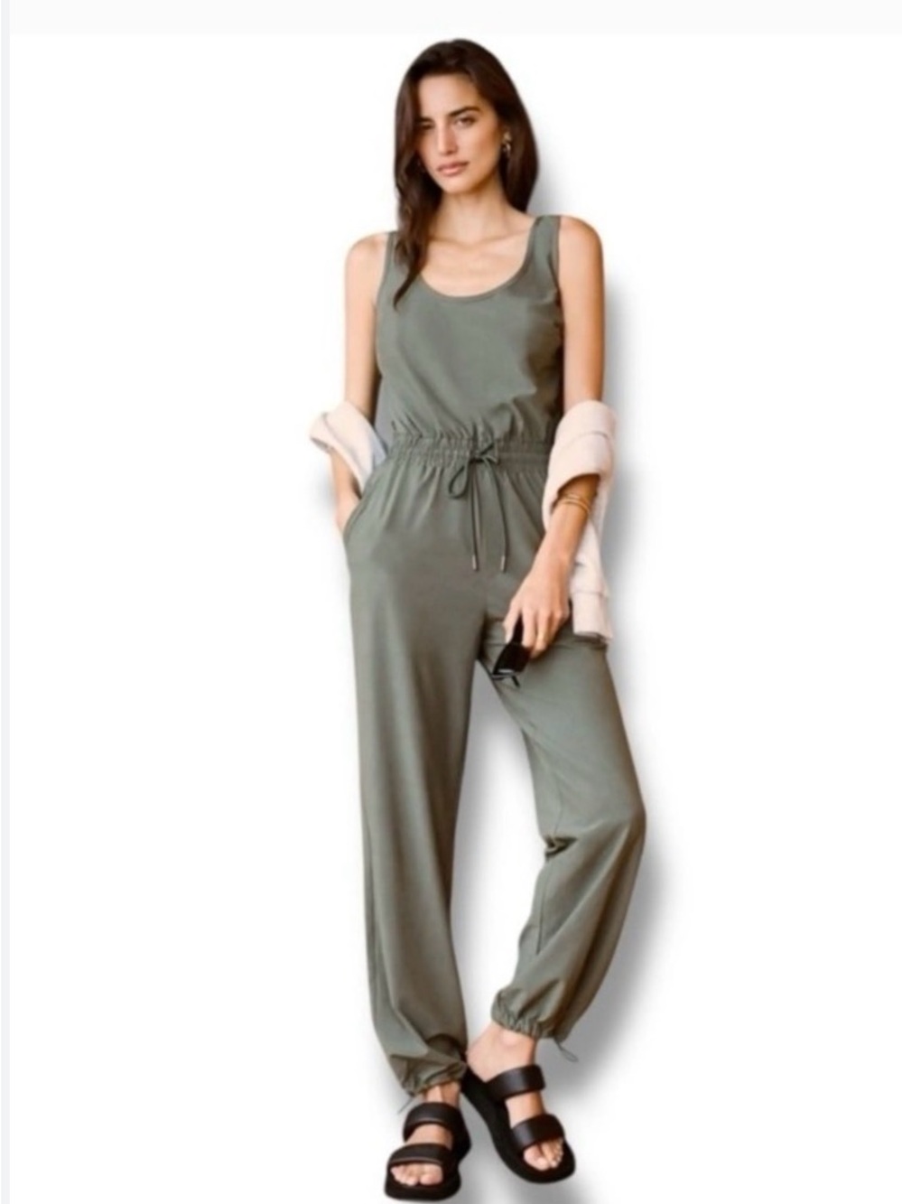 Abercrombie & Fitch Olive Green Sleeveless Drawstring Jumpsuit